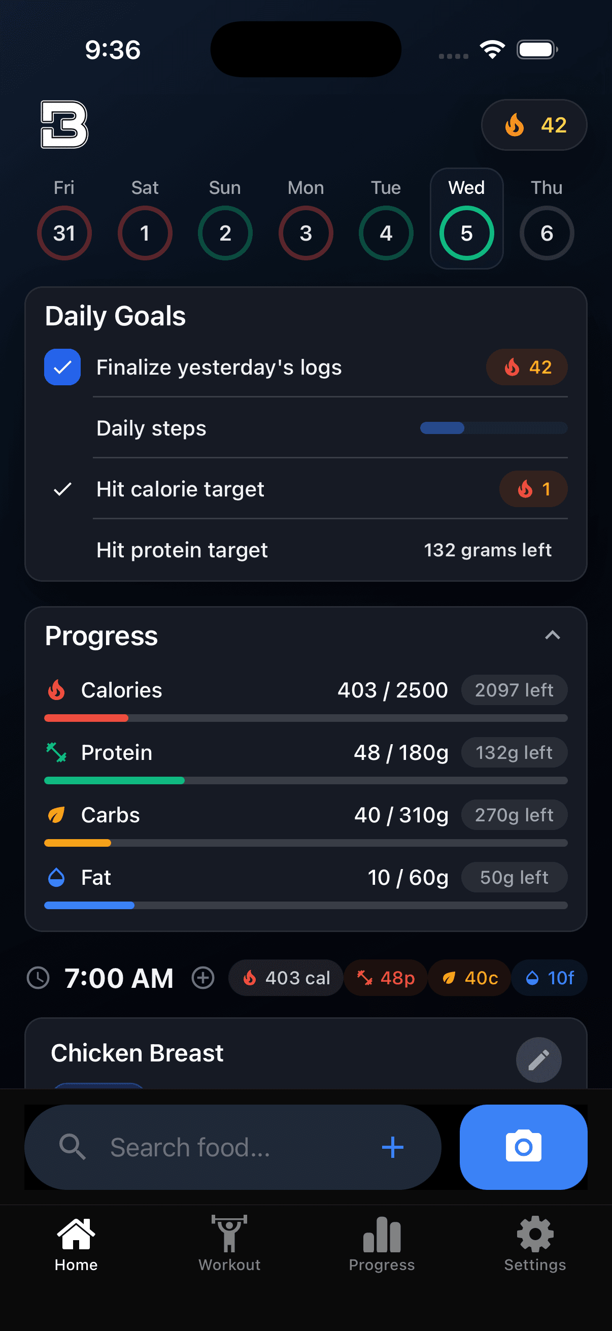 Bricks app screenshot showing daily goals and progress tracking